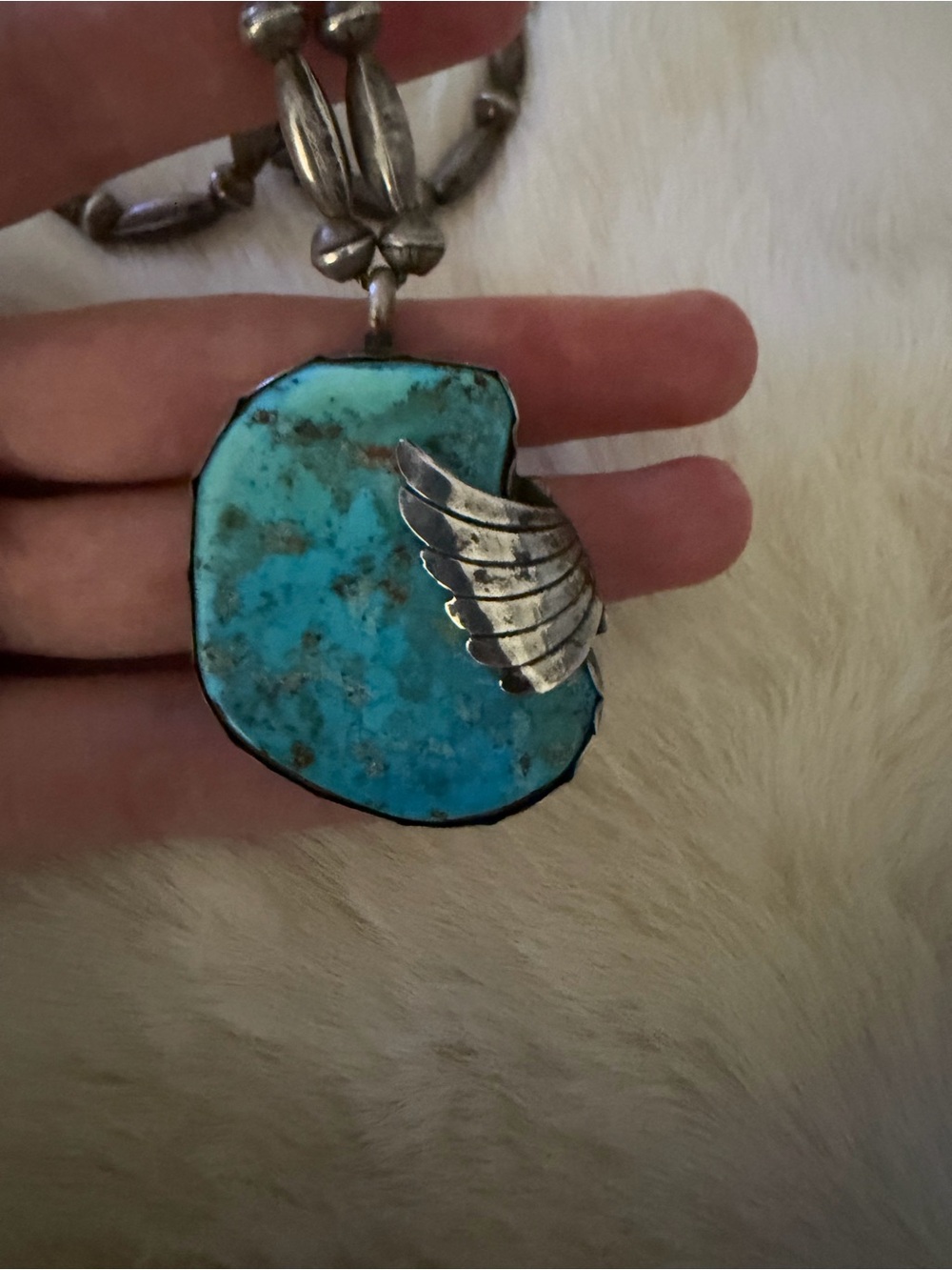 Gorgeous Vintage Navajo Diné Morenci Turquoise Silver Beaded Necklace 🔥🔥 - Picture 7 of 16